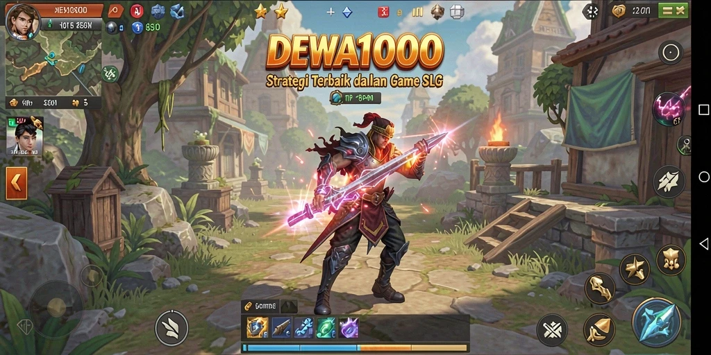 Screenshot gameplay DEWA1000 yang menunjukkan aksi pertempuran strategi.