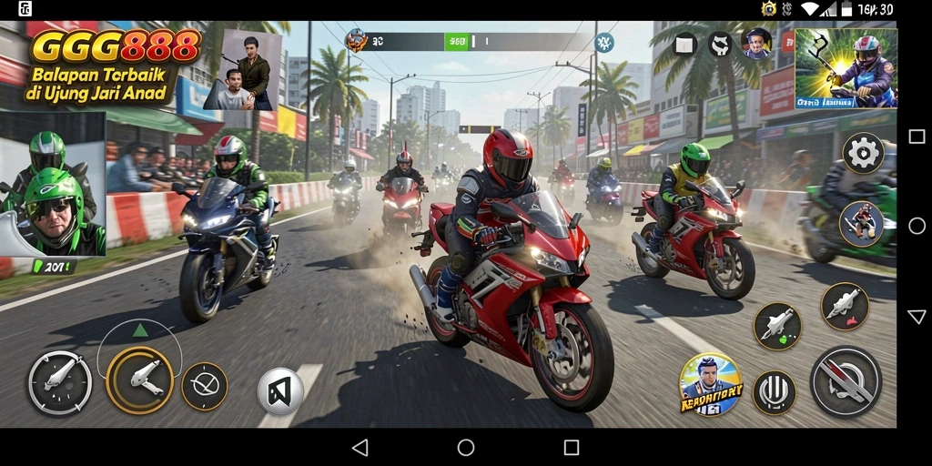 Screenshot GGG888 menampilkan momen balap motor yang seru dan mendebarkan.