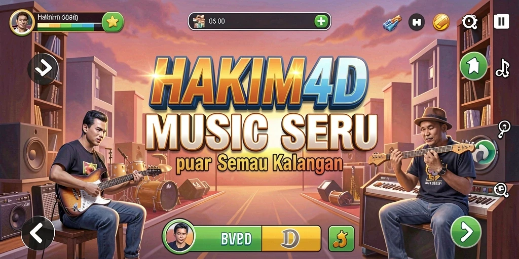 Tampilan gameplay HAKIM4D dengan berbagai mode musik seru.