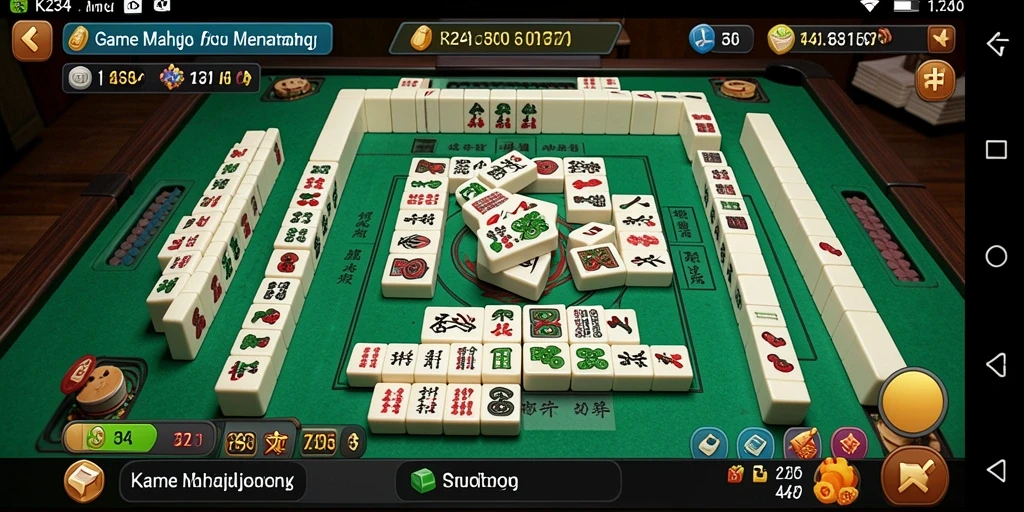 Tampilan gameplay K234 yang menakjubkan dengan ubin Mahjong yang berwarna-warni.
