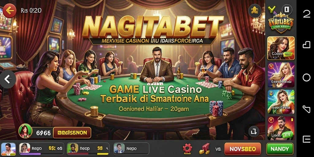 Screenshot gameplay NAGITABET menampilkan dealer langsung dan suasana kasino yang menggembirakan.
